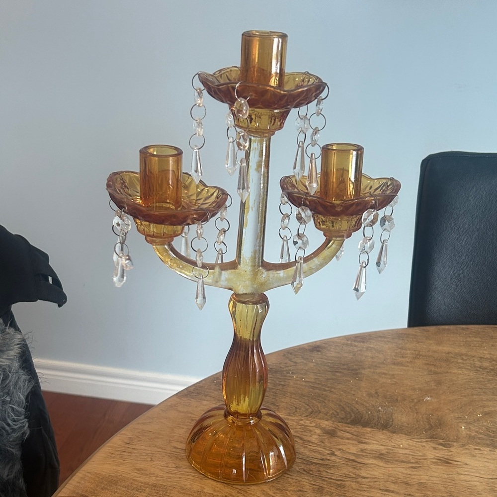 Vintage Glass Candelabra with Crystal Accents